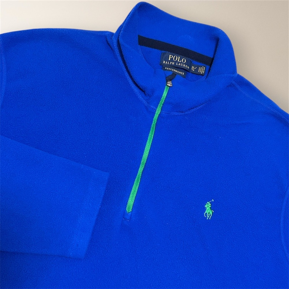 Polo Ralph Lauren Performance Fleece Mens XL Blue Quarter Zip Pullover Pony